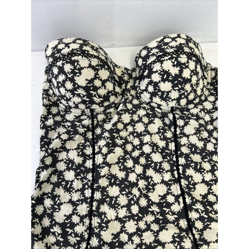 Tory Burch Floral One-Piece Black Cream Floral Swimsuit Sz M **No Straps**